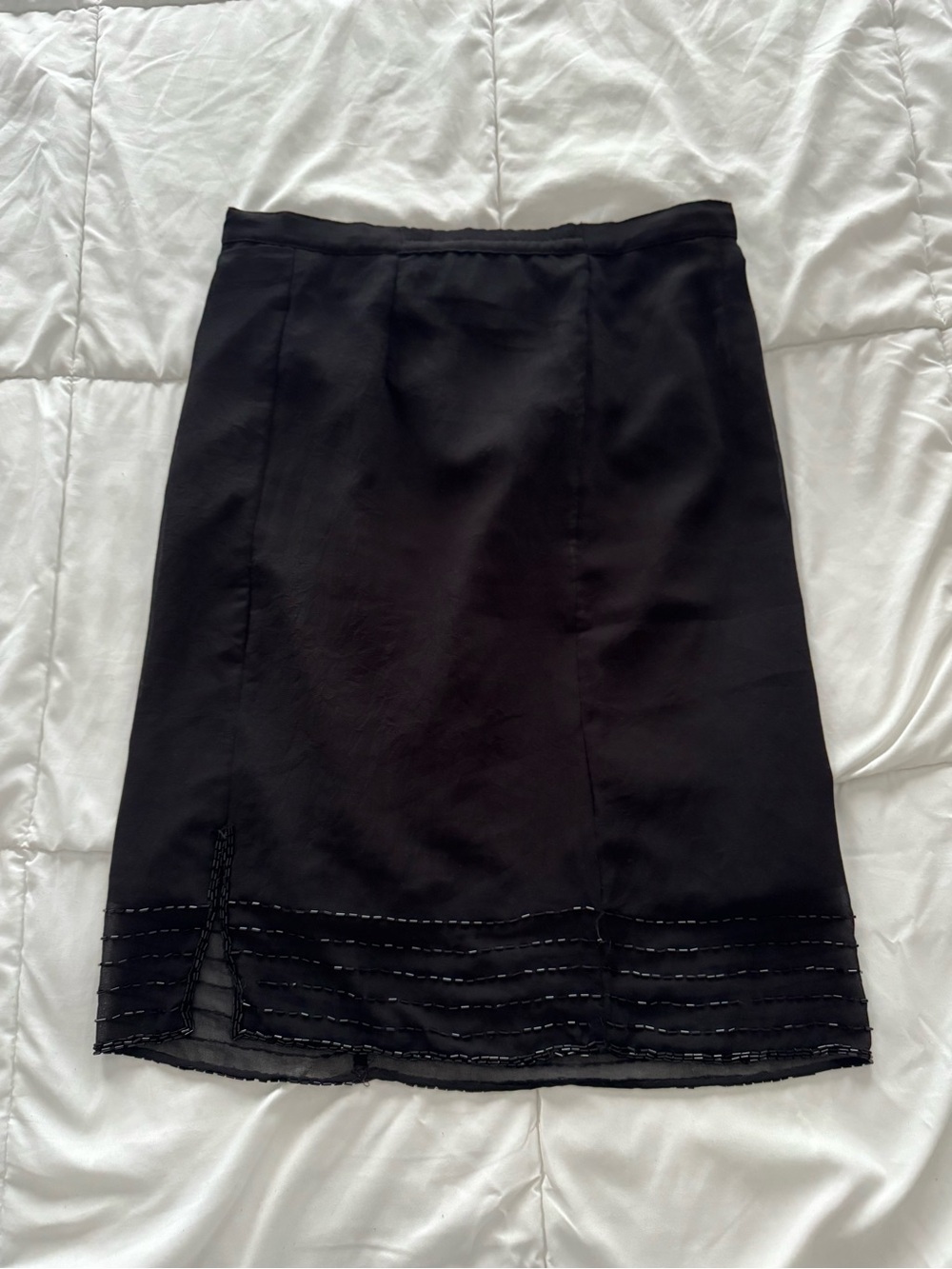 Black Beaded-Hem Pencil Skirt